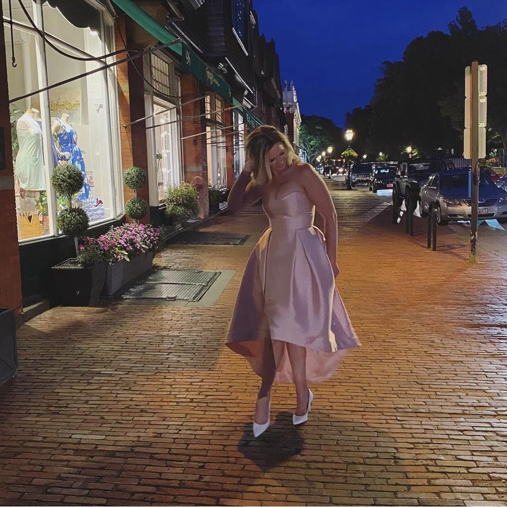 Fun and elegant high-low pink cocktail dress